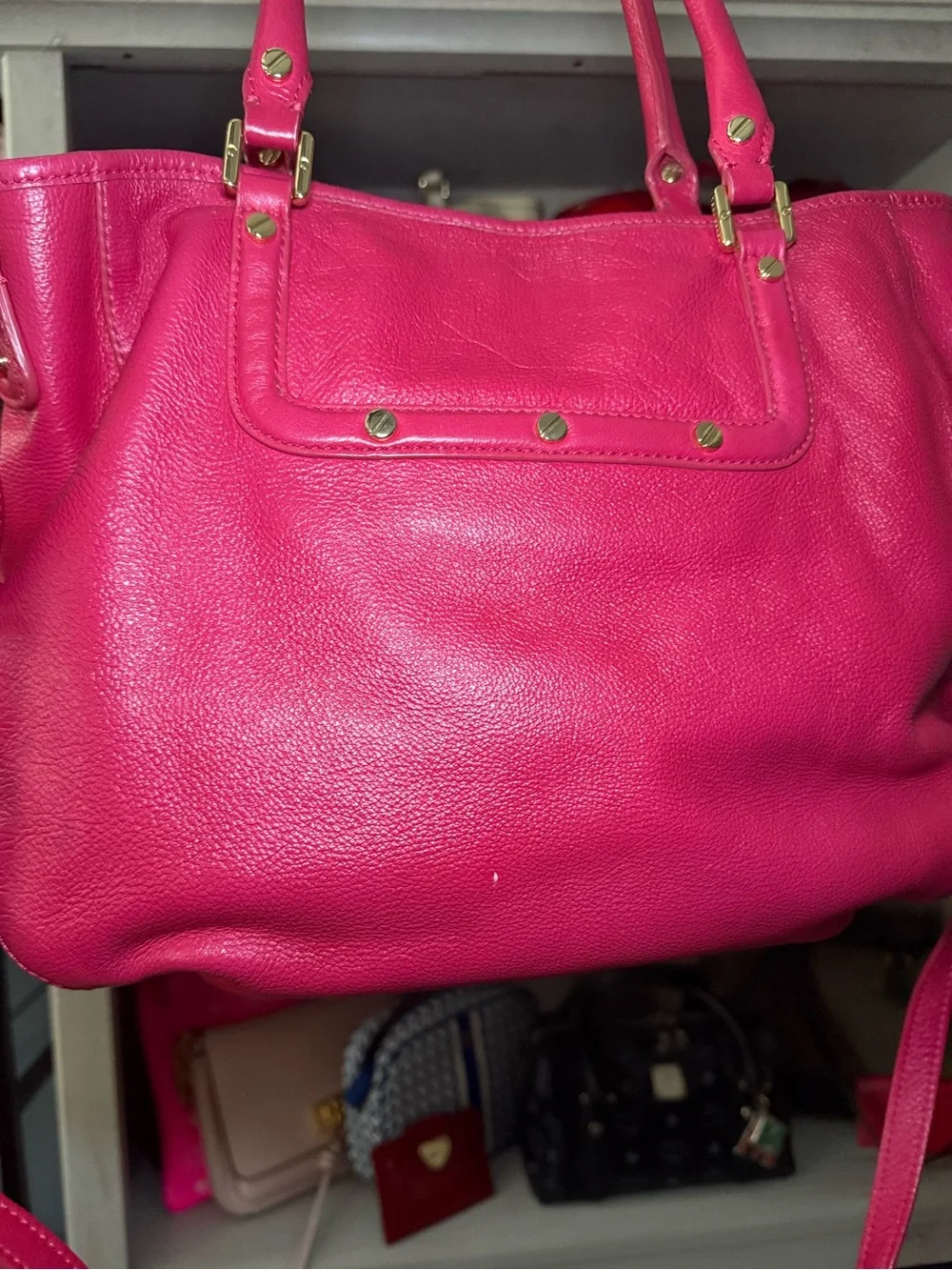 Tory Burch Bright Pink Pebbled Leather Shoulder Bag